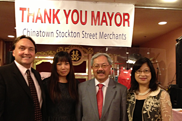 Chris Wight and wife Tiffany Le, Mayor Ed Lee and wife Anita Lee